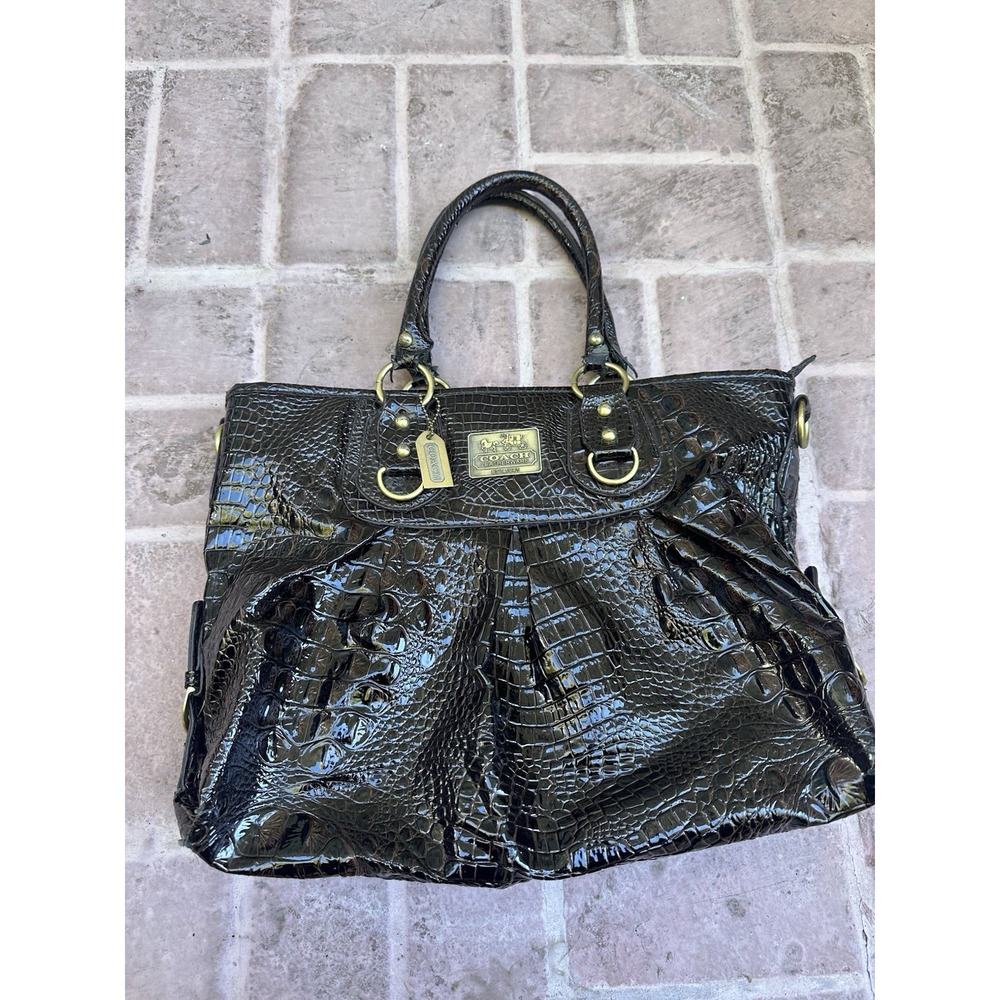 Vintage Coach Madison Croc-Embossed Patent Leather Maggie Shoulder Bag